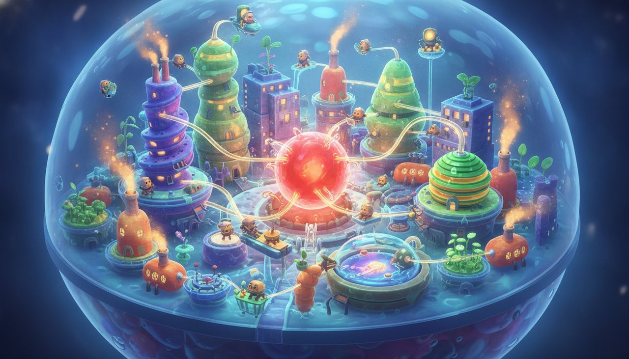 Key art from Cell City – Run a living cell like a tiny, very demanding city.